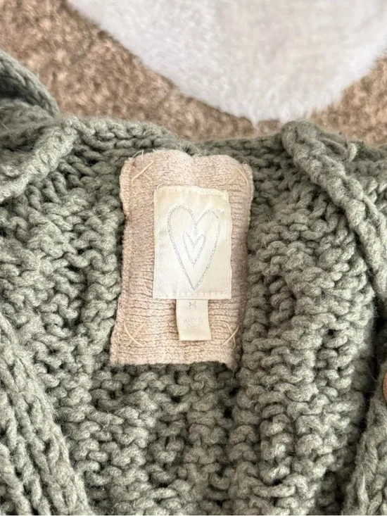 y2k cozy fairy grunge boho twee sage green chunky knit hooded cardigan w pockets - Picture 6 of 6